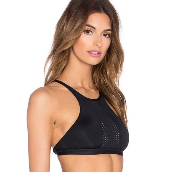 NWT Vitamin A Carbon 38 Swim Celine High Neck Mesh Halter Bikini Top Black S 8/M - Picture 13 of 15